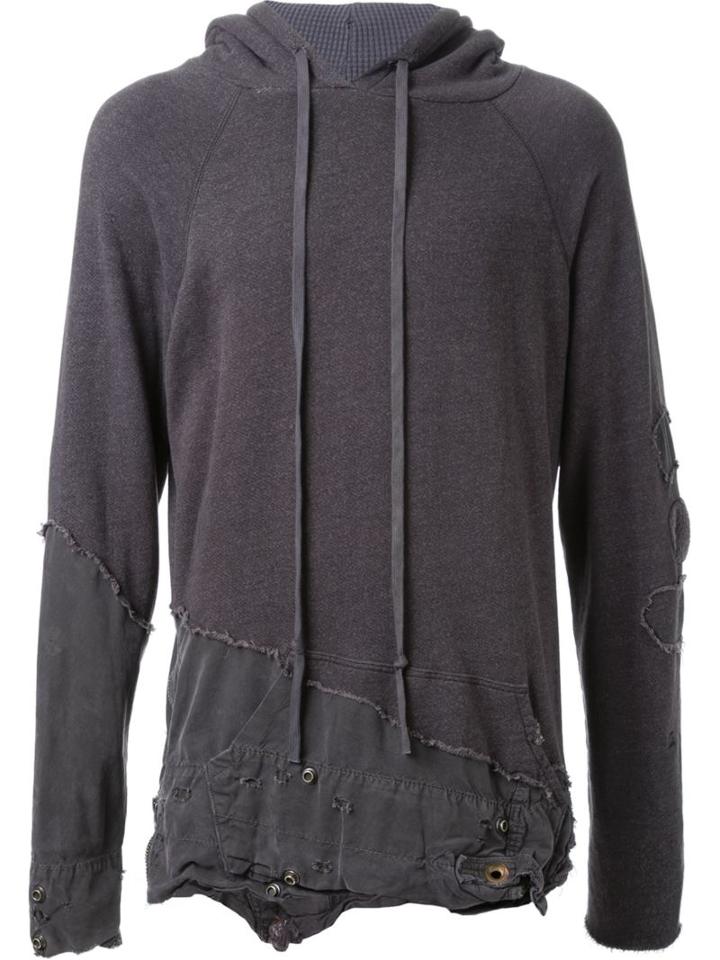 Greg Lauren Distressed Mixed Material Hoodie