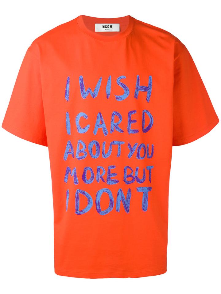 Msgm 'i Wish' Print T-shirt, Men's, Size: Large, White, Cotton