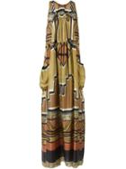 Alberta Ferretti Art Deco Pattern Pleated Maxi Dress