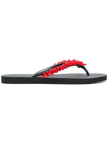 Uzurii Embellished Strap Flip Flops - Black