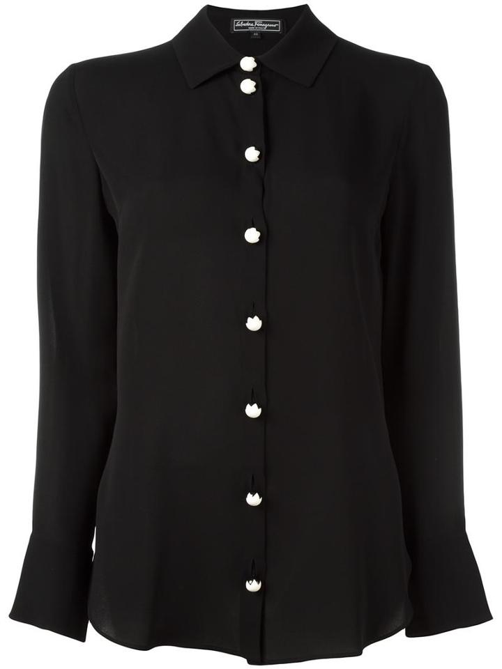 Salvatore Ferragamo Flared Cuff Blouse, Women's, Size: 42, Black, Silk