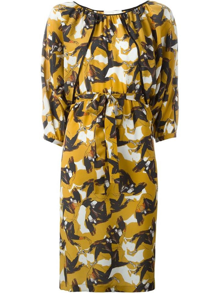 L'autre Chose Printed Dress, Women's, Size: 38, Yellow/orange, Silk