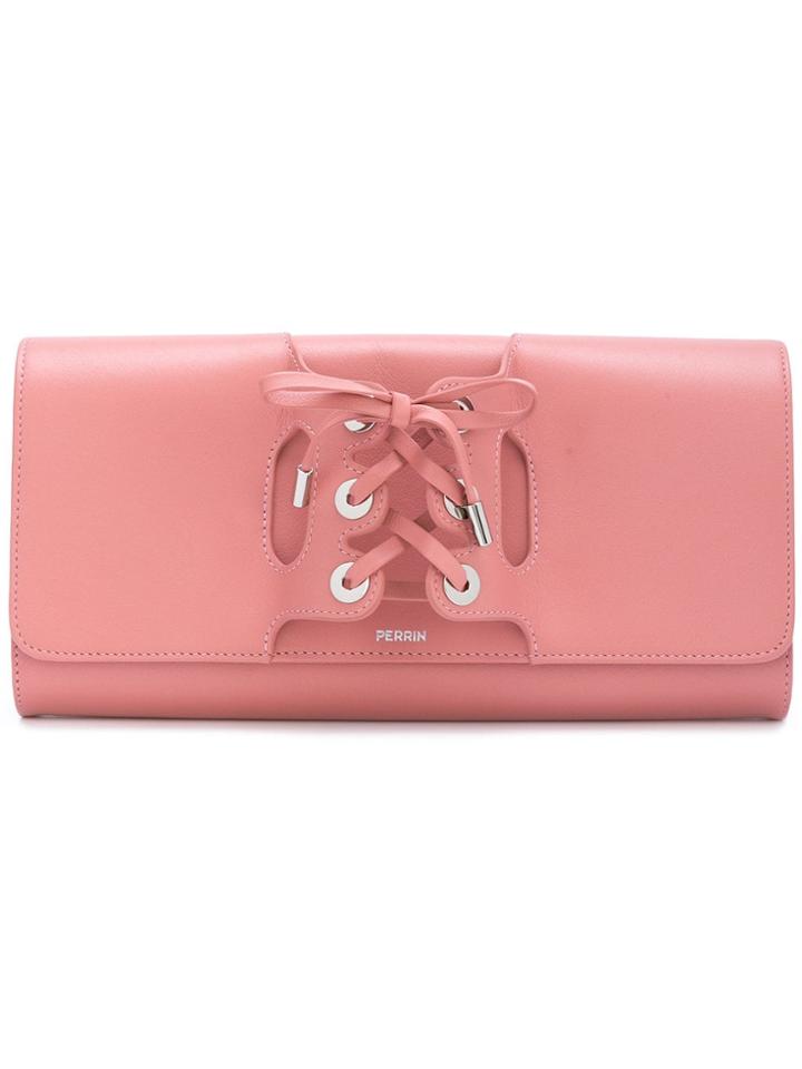 Perrin Paris Lace Up Detail Clutch - Pink & Purple
