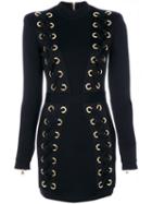 Balmain - Embroidered Fitted Dress - Women - Polyamide/spandex/elastane/viscose/brass - 36, Black, Polyamide/spandex/elastane/viscose/brass