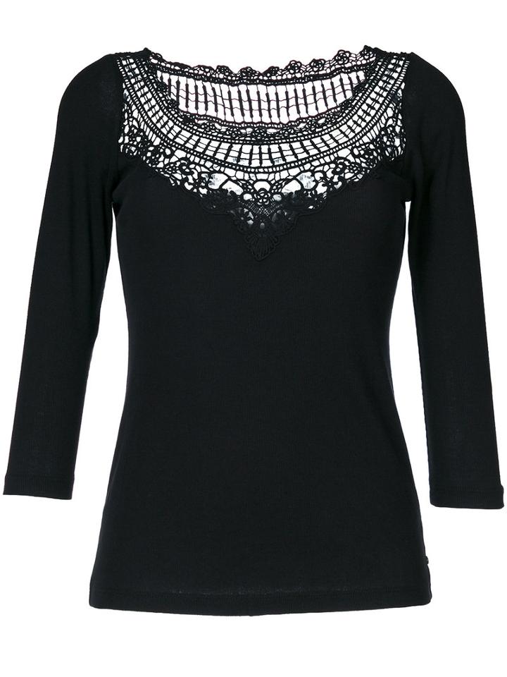 Diesel - Lace Trim Top - Women - Cotton - Xs, Black, Cotton