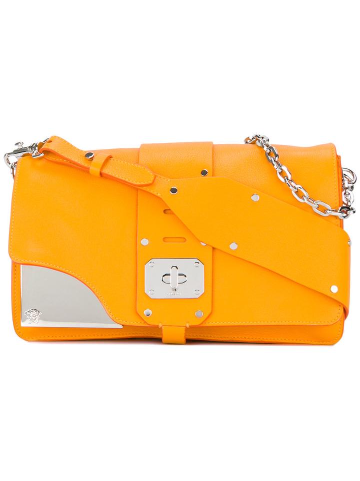 Versace Stardust Shoulder Bag, Women's, Yellow/orange, Leather/virgin Wool/cashmere/metal (other)