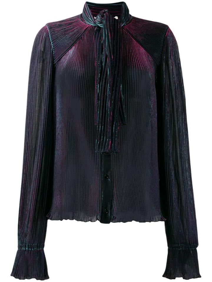 Marco De Vincenzo Pleated Pussy Bow Blouse - Blue