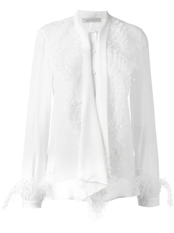 Christopher Kane Feather Trim Shirt, Women's, Size: 38, White, Silk/ostrich Feather