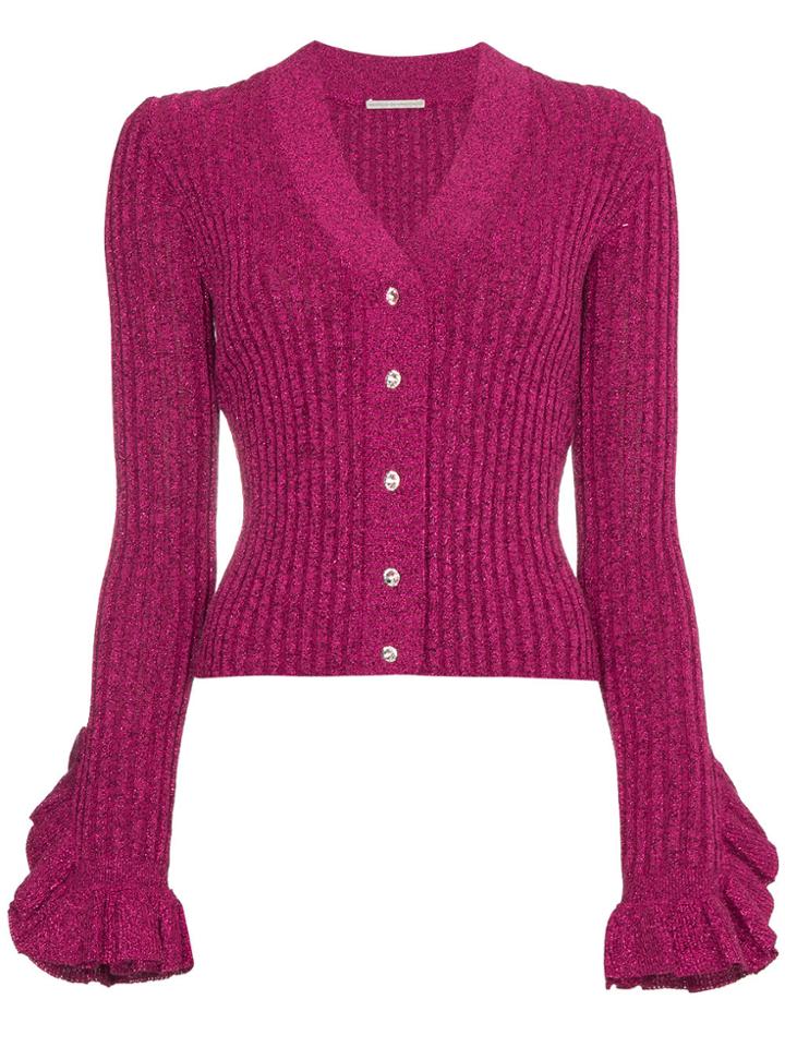 Marco De Vincenzo V-neck Lurex Knitted Cardigan - Pink & Purple