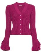 Marco De Vincenzo V-neck Lurex Knitted Cardigan - Pink & Purple