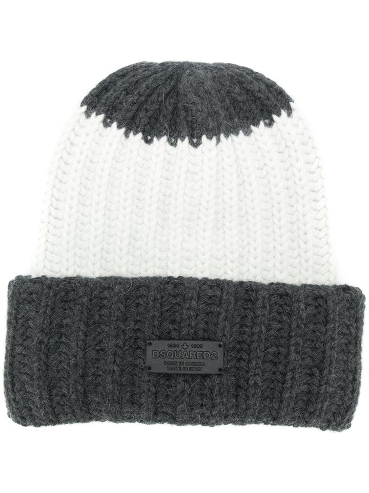 Dsquared2 Ribbed Knitted Beanie Hat - Grey