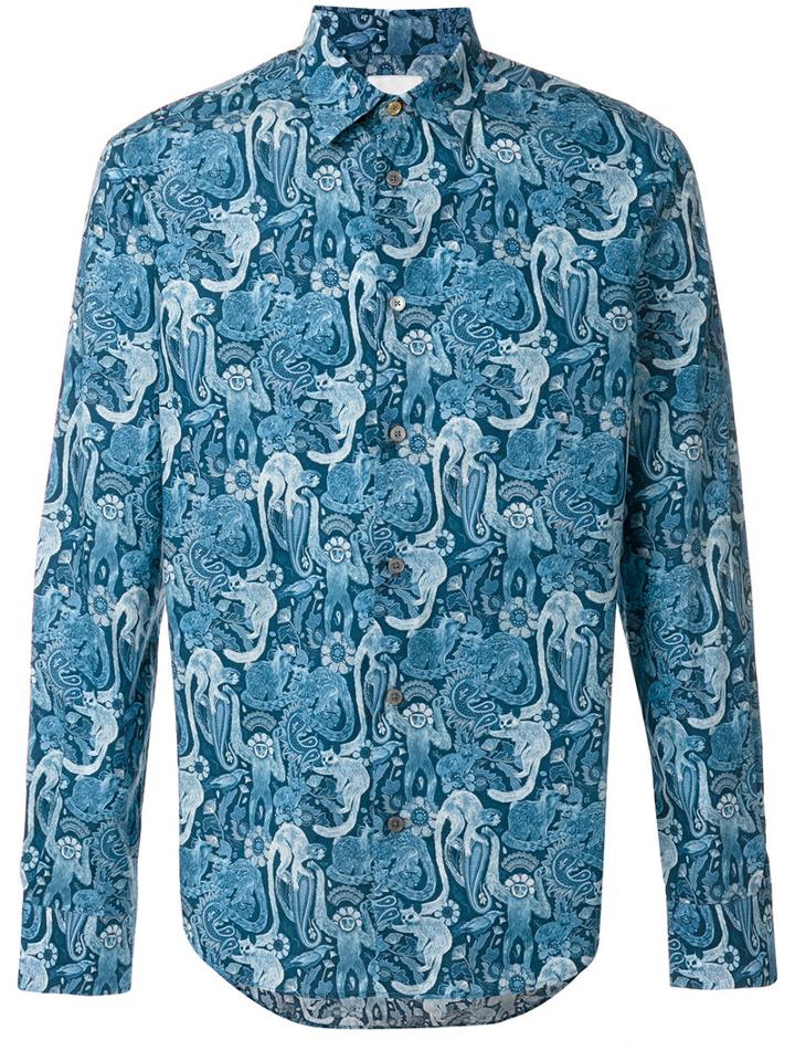 Paul Smith - Paisley Ape Print Shirt - Men - Cotton - S, Blue, Cotton