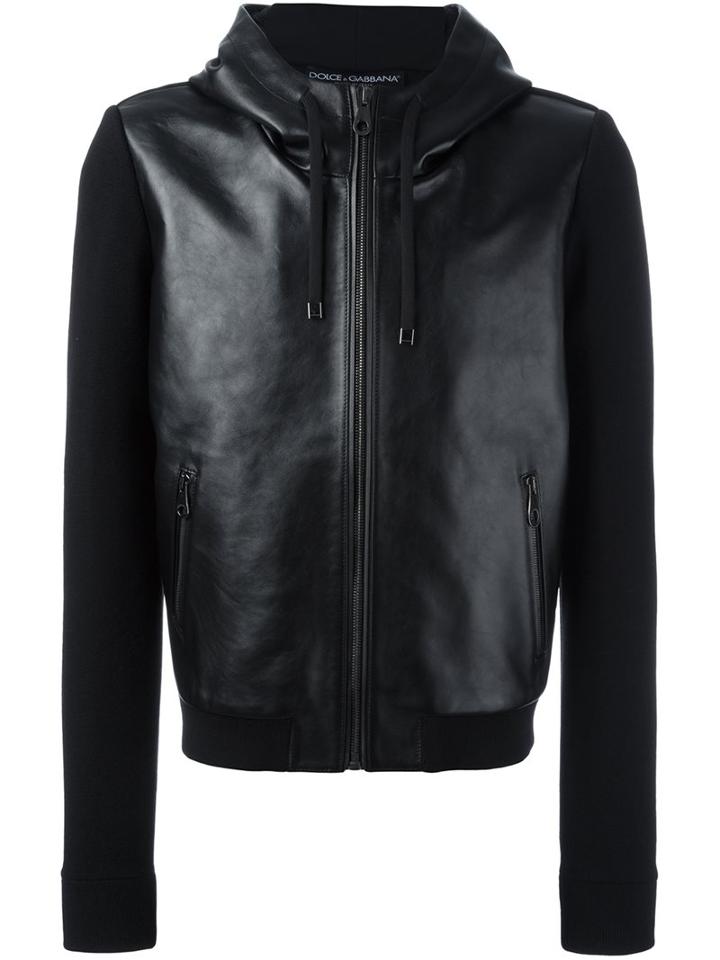 Dolce & Gabbana Jersey Sleeve Leather Jacket