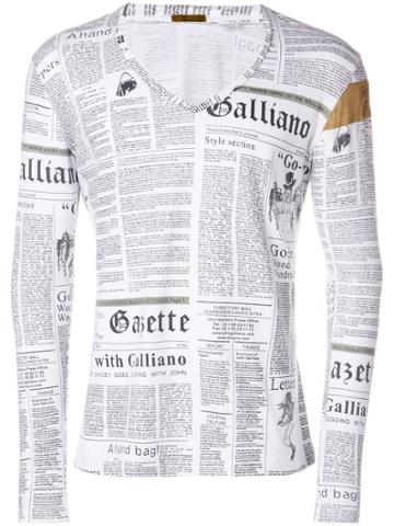 John Galliano Vintage Newspaper Print Top - White