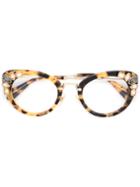Miu Miu Eyewear Tortoiseshell Eye Cat Glasses, Brown, Acetate/stone/metal
