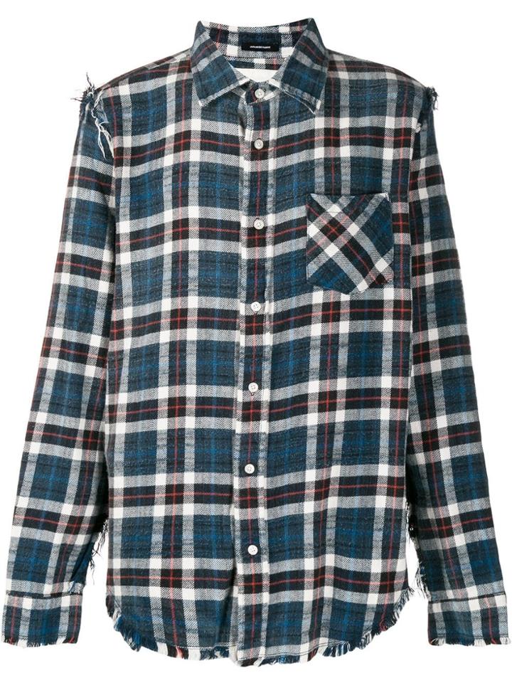 R13 Distressed Hem Plaid Shirt - Blue