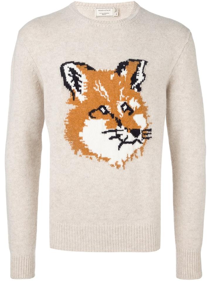 Maison Kitsuné Fox Jumper, Men's, Size: Large, Nude/neutrals, Lambs Wool