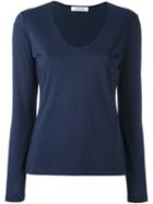 Allude V-neck Longsleeved Blouse, Women's, Size: Xs, Blue, Cotton/modal