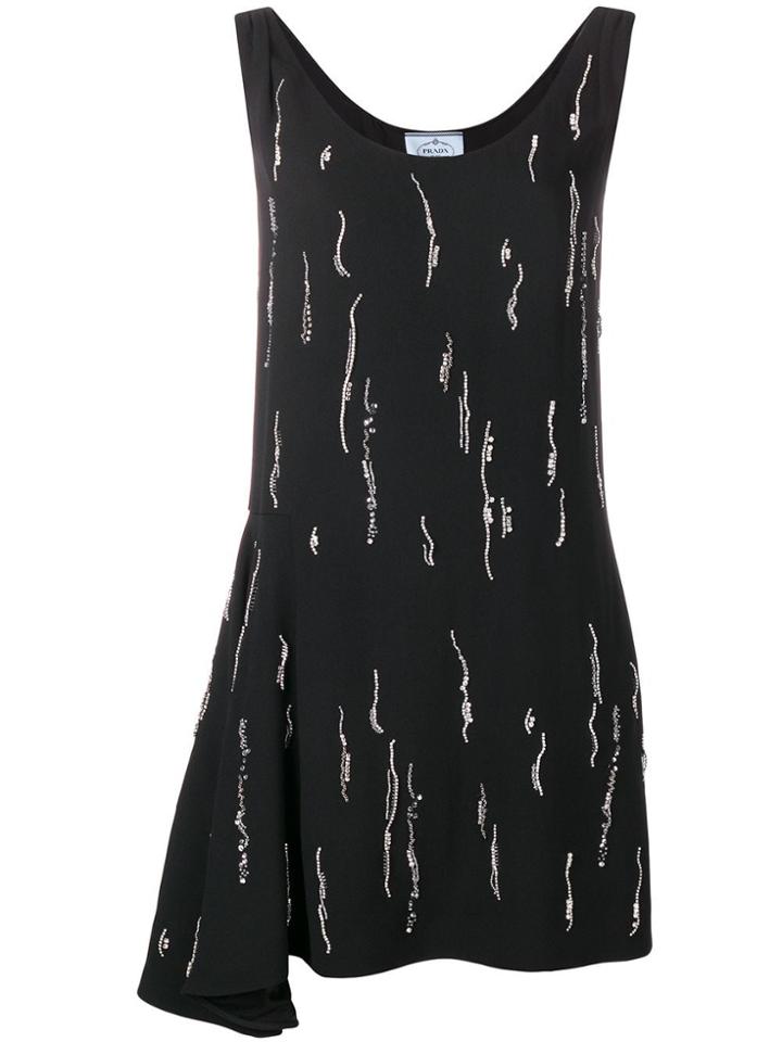 Prada Embellished Asymmetric Dress - Black
