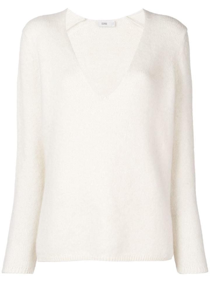 Closed Deep V-neck Jumper - White