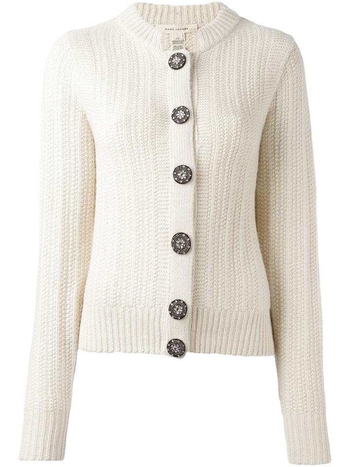Marc Jacobs Embellished Button Cardigan, Women's, Size: Medium, White, Wool/alpaca