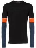 Mackintosh Orange Stripe Sleeve Detail Sweater - Black