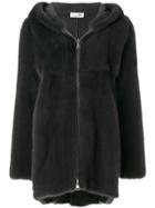 Manzoni 24 Fur Zipped Coat With Hoodie - Grey
