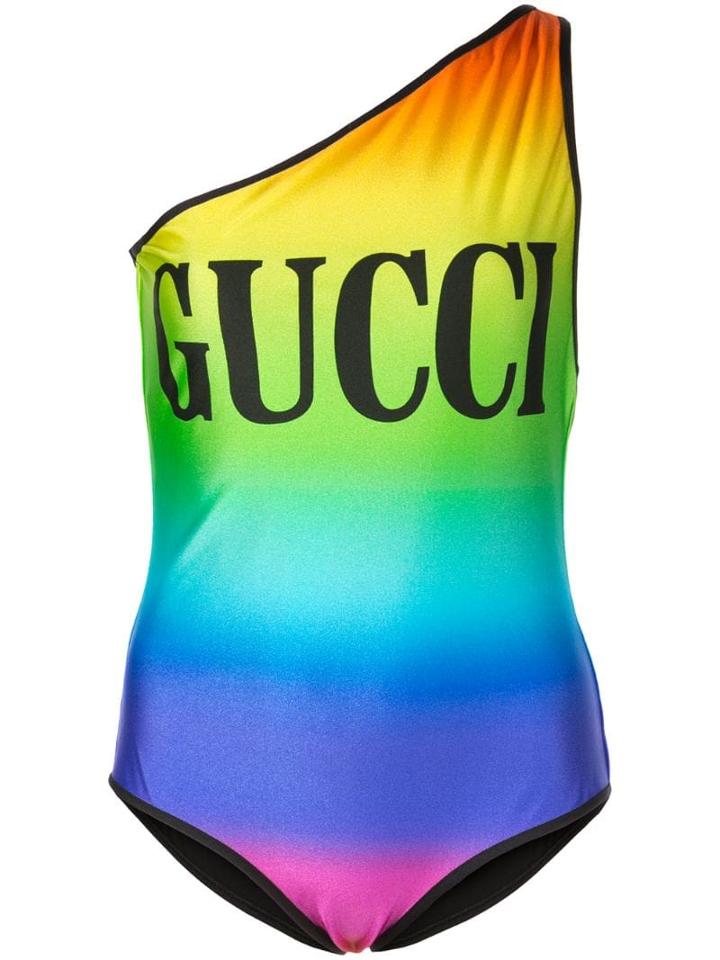 Gucci Logo Print One-shoulder Swimsuit - Multicolour