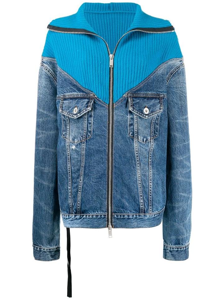Unravel Project Ribbed-panelled Denim Jacket - Blue