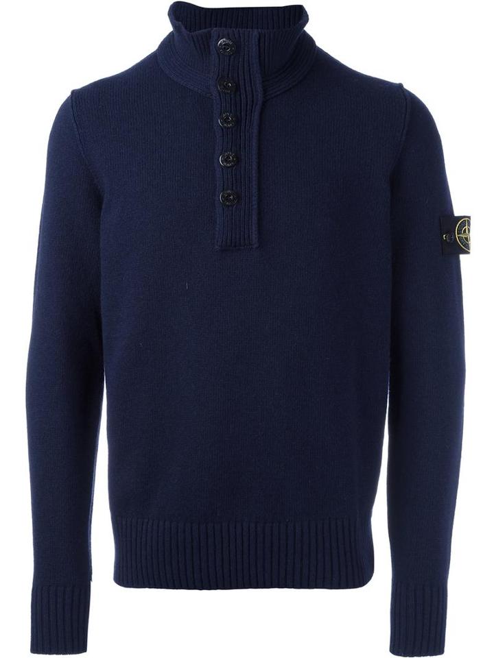 Stone Island Half-button Sweater, Men's, Size: Medium, Blue, Polyamide/wool