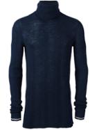 Lanvin Irregular Ribs Turtle Neck Sweater, Men's, Size: Large, Blue, Wool