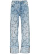 Valentino Grid Logo Turned Up Jeans - Blue