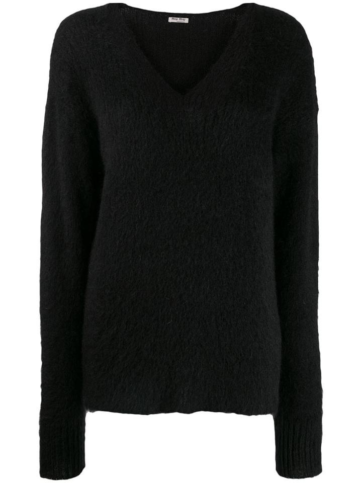 Miu Miu Mohair V-neck Jumper - Black