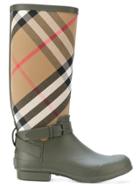 Burberry Belt Detail Check Rain Boots - Green