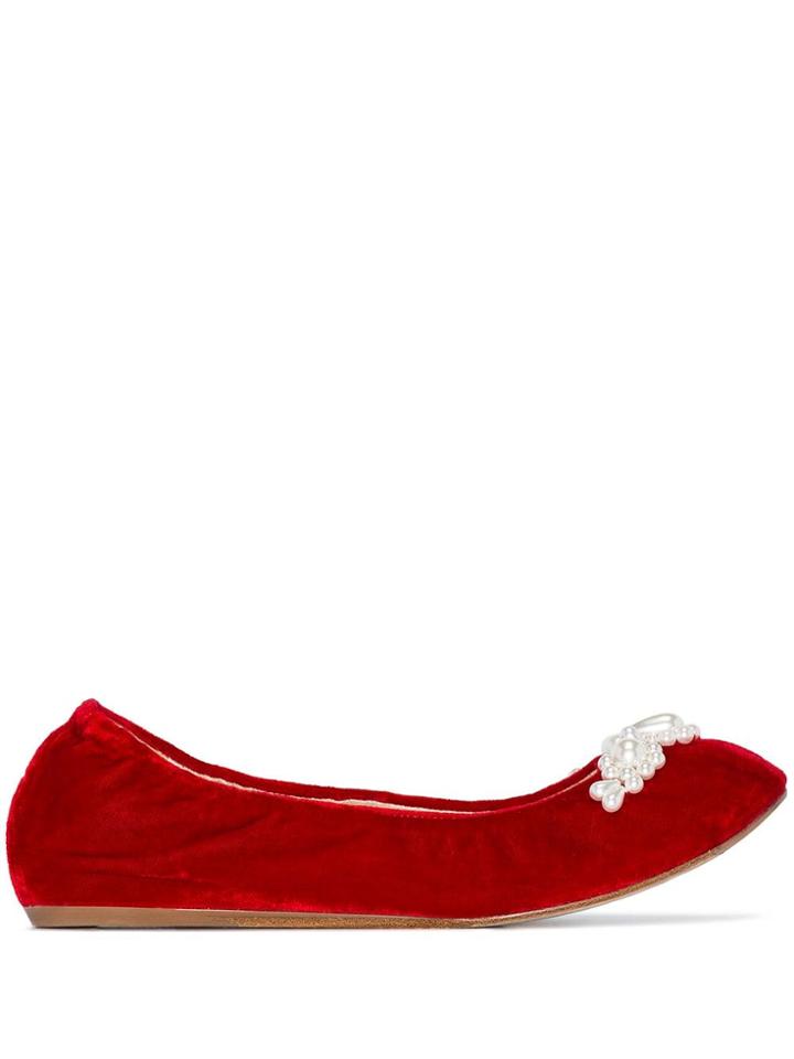 Simone Rocha Pearl-embellished Velvet Pumps - Red