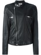 Saint Laurent Band Collar Biker Jacket, Men's, Size: 50, Black, Lamb Skin/silk
