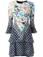 Peter Pilotto Printed Tier Dress, Women's, Size: 12, Blue, Polyester/viscose/acetate