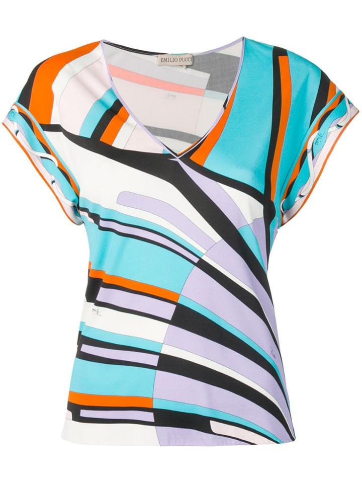 Emilio Pucci Shell Print V-neck Top - Blue