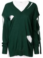 P.a.r.o.s.h. V-neck Oversized Cut Out Sweater - Green