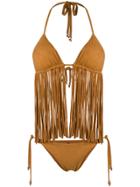 Fisico Frayed Triangle Bikini Set - Brown