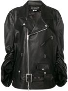 Junya Watanabe Ruched Sleeve Leather Biker Jacket - Black