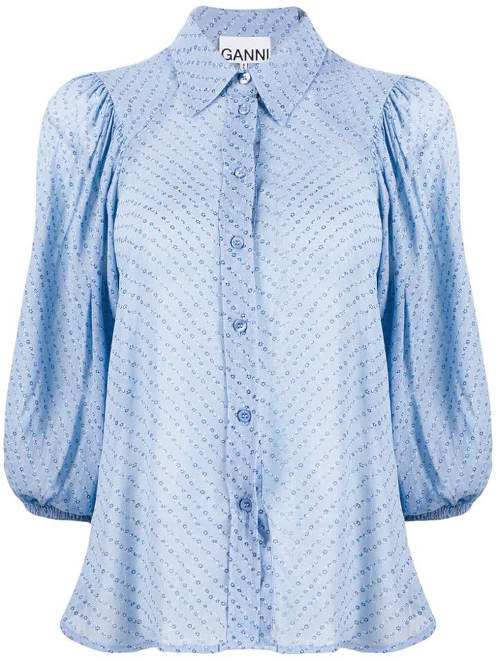 Ganni Floral Brocade Shirt - Blue