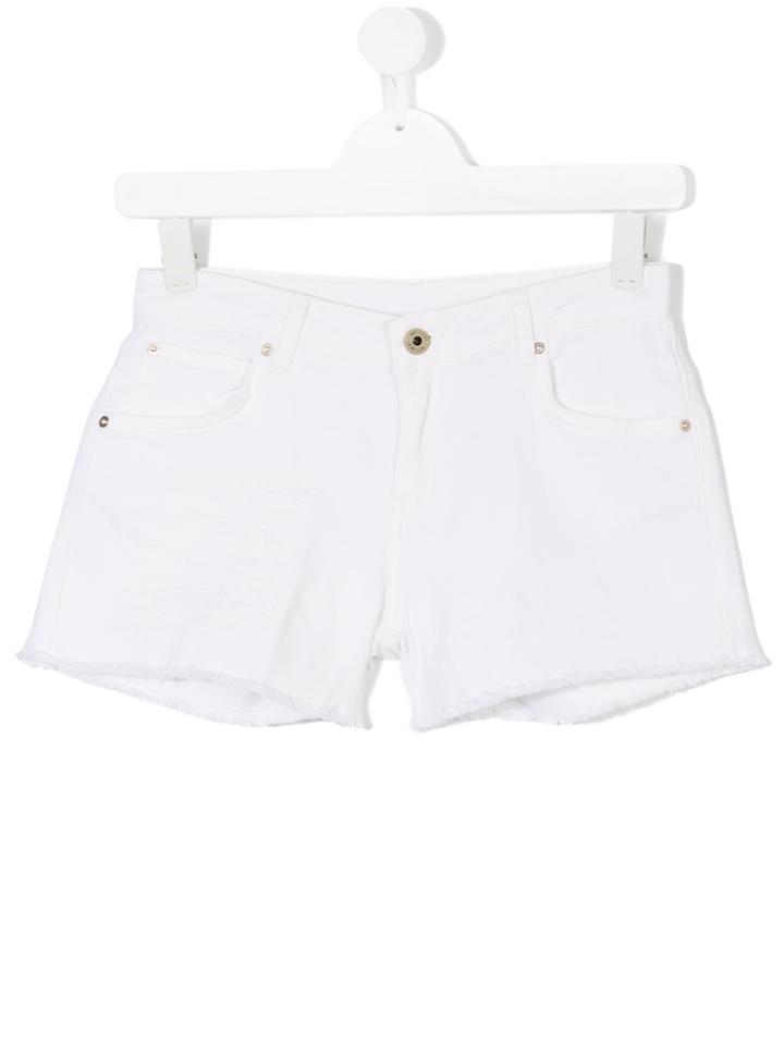 Twin-set Kids Frayed Denim Shorts - White