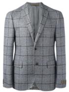 Corneliani Checked Blazer Jacket, Men's, Size: 56, Grey, Virgin Wool/cupro