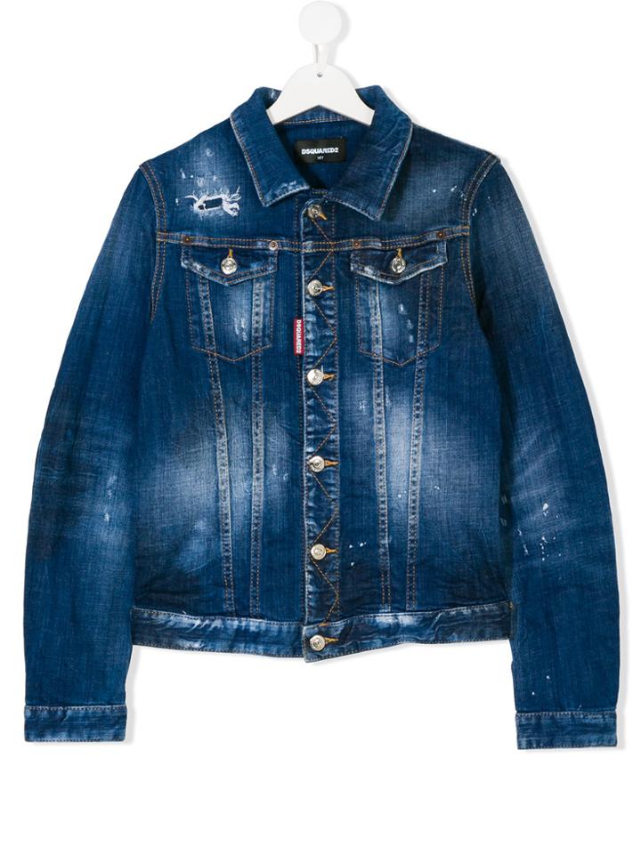 Dsquared2 Kids Distressed Denim Jacket - Blue
