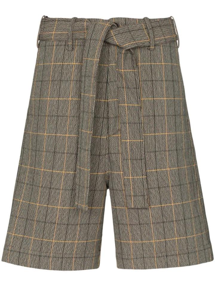 Plan C Check Tailored Shorts - Brown