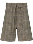 Plan C Check Tailored Shorts - Brown