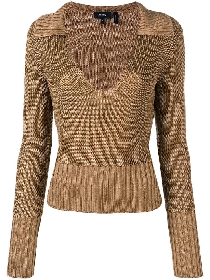 Theory V-neck Jumper - Brown