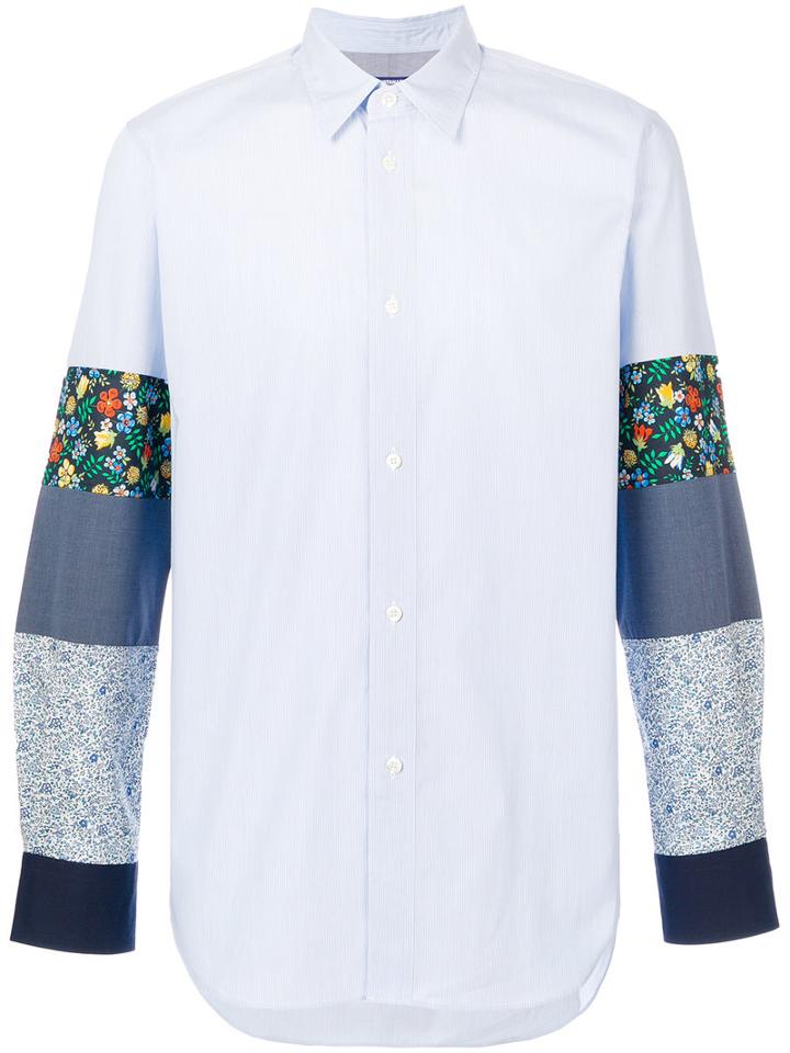 Junya Watanabe Comme Des Garçons - Patches Sleeves Striped Shirt - Men - Cotton - Xl, Blue, Cotton