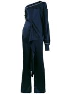 Jonathan Simkhai - One-sleeve Asymmetric Jumpsuit - Women - Spandex/elastane/acetate/viscose - 2, Blue, Spandex/elastane/acetate/viscose